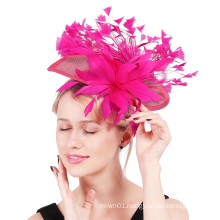 Purple Apricot Scalloped Fascinator With Flower Cocktail Feather For Ladies
